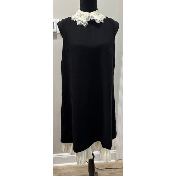 Whimsigoth Nanette Lepore Black Dress Lace Collar Pleated Hemline Romantic 6 - Picture 1 of 12